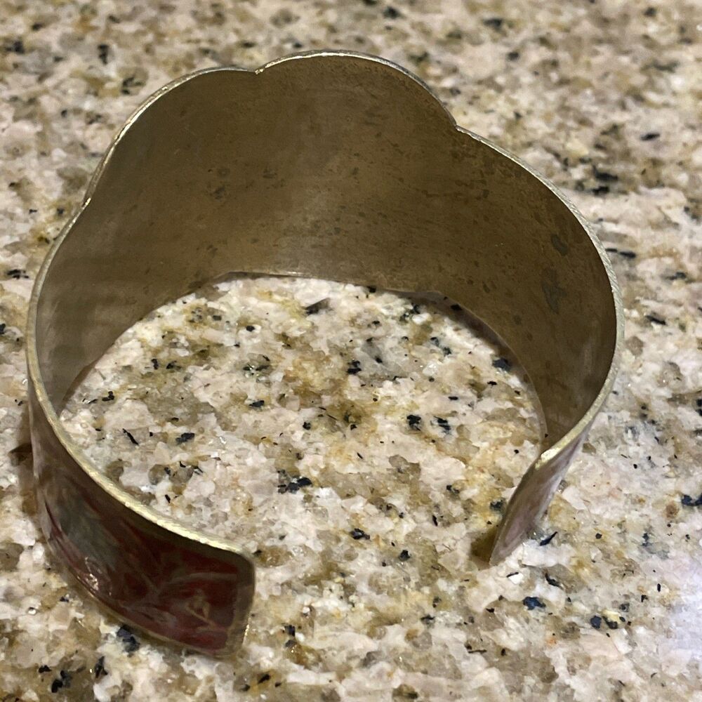 vintage-style hinged Cuff bangle bracelet Brass Bird & Floral Design - Picture 2 of 5